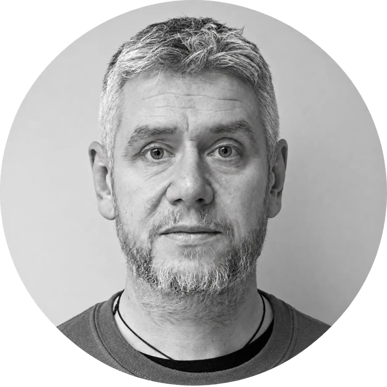 Monochrome Circular Portrait of a Bearded Man